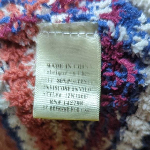 Love Riche Cardigan Cream + Blue + Red Patterned Open Front Soft Women's Size L - Picture 4 of 9